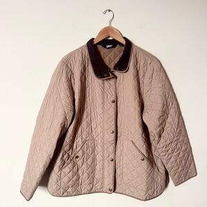 Lands' End Tan Quilted Jacket Corduroy Collar Snap Front XL